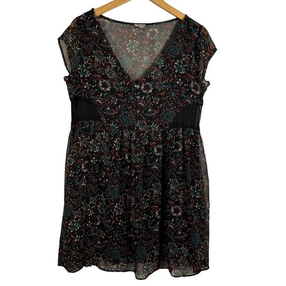 Urban Outfitters Ecote Zoey Button-Front Babydoll Dress Floral Sheer Sides Med - Picture 2 of 11